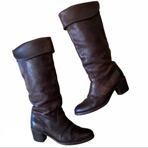 Frye Jane Brown Leather Over The Knee Cuff Boot